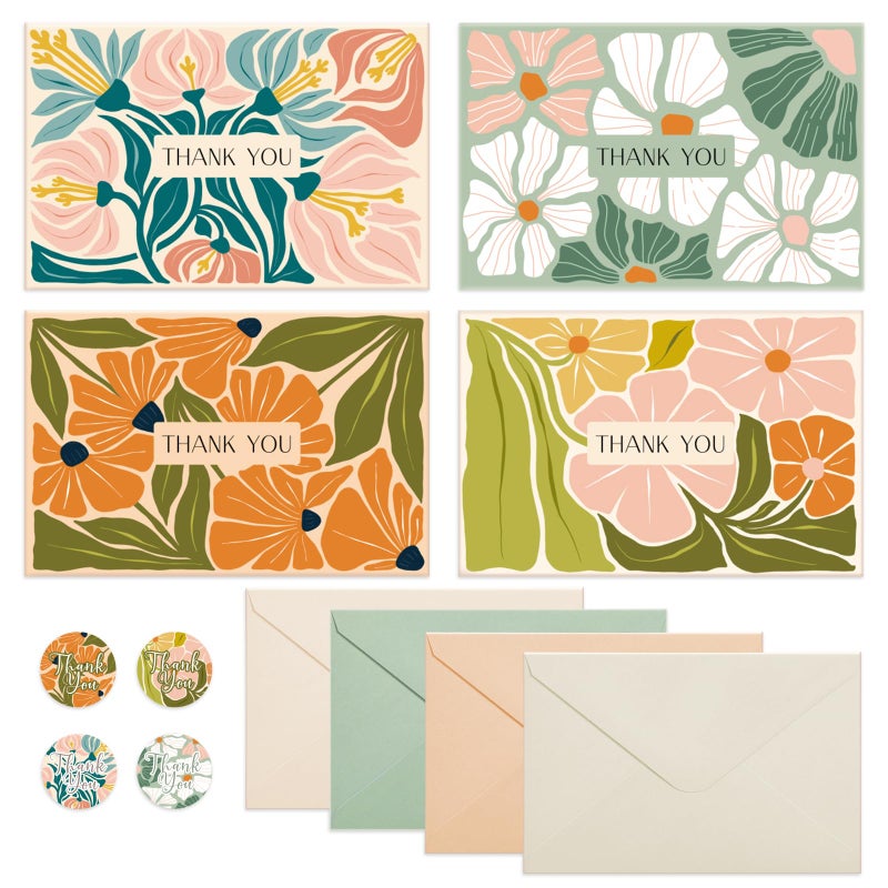 Thboxes Thank You Cards with Envelopes, 36 Pack Thank You Cards Bulk with Envelopes & Stickers 4x6 Inch Greeting Card for Birthday, Wedding, Baby Shower, Graduation, Bridal Shower, Business - Image 1